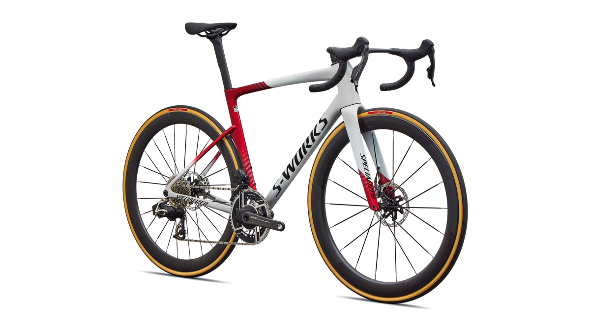 2027 S-Works Tarmac SL9 - SRAM Red AXS - Gloss White Silver Metallic / Gloss Ruby Metallic / Obsidian Metallic