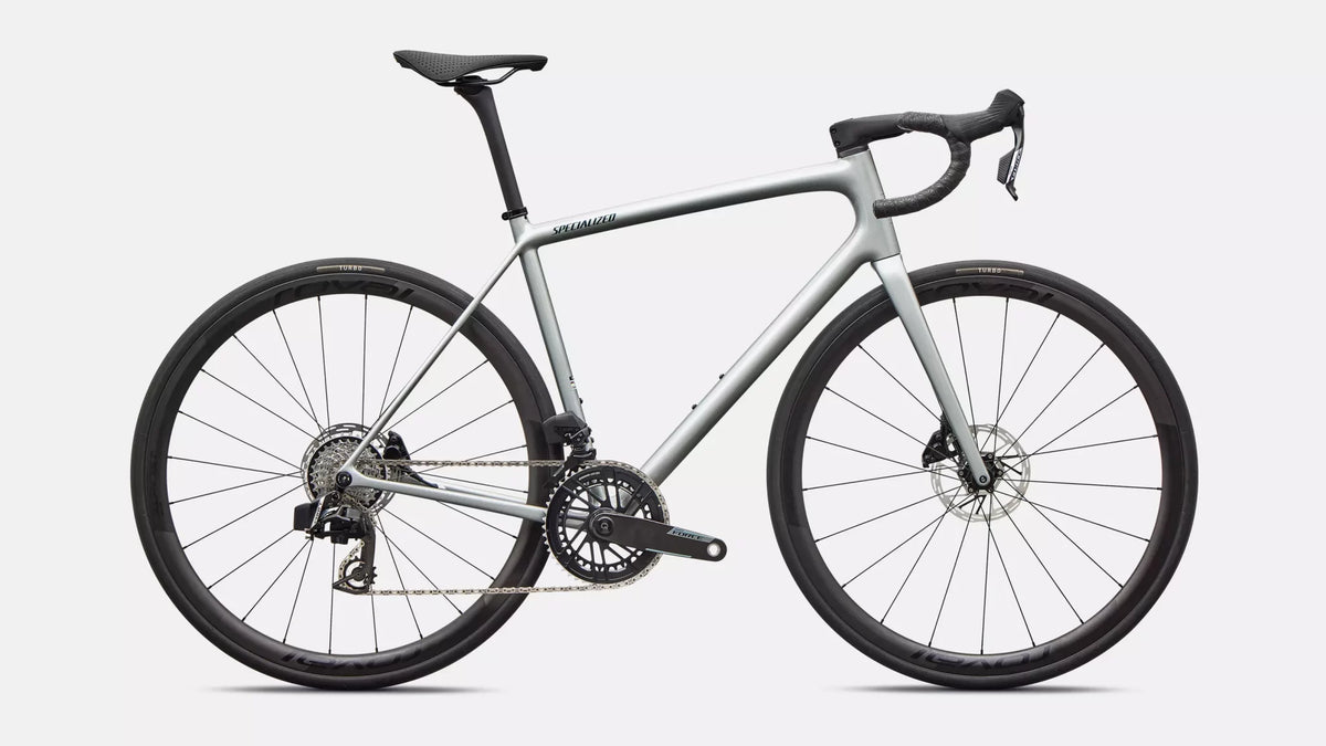 2026 Specialized Aethos 2 Pro - Force AXS - Gloss Shadow Silver / Emerald Metallic