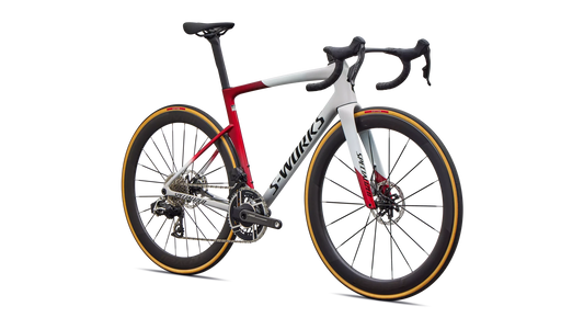 2027 S-Works Tarmac SL9 - SRAM Red AXS - Gloss White Silver Metallic / Gloss Ruby Metallic / Obsidian Metallic