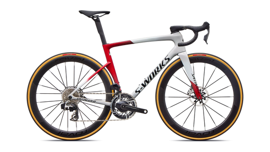 2027 S-Works Tarmac SL9 - SRAM Red AXS - Gloss White Silver Metallic / Gloss Ruby Metallic / Obsidian Metallic