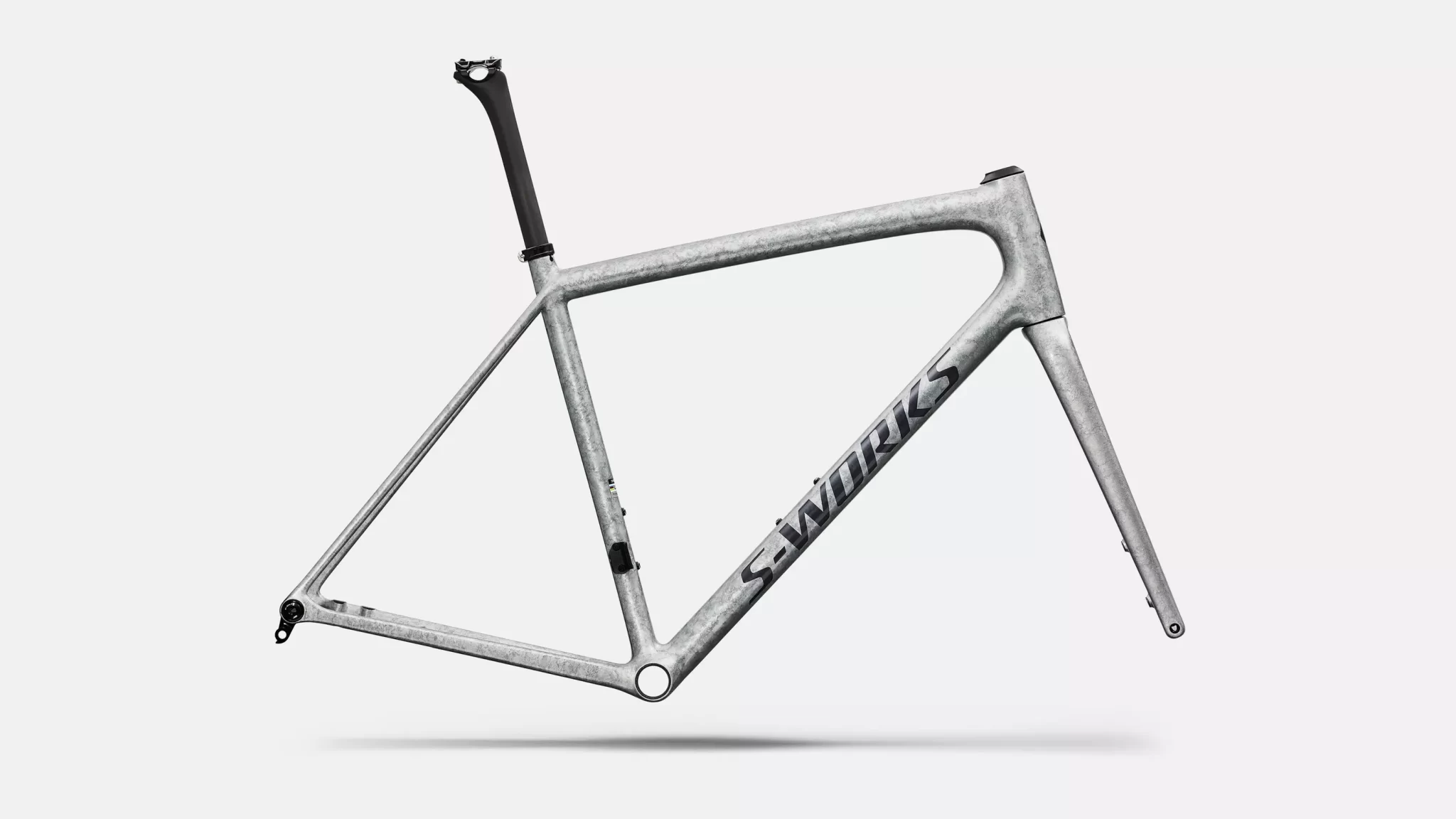2026 S-Works Aethos 2 Frameset – Gloss Silver Blurred Impasto / Black Pearl